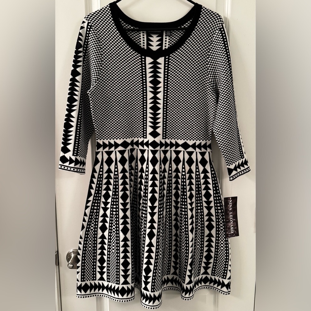 Nina Leonard Black and White Sweater Dress